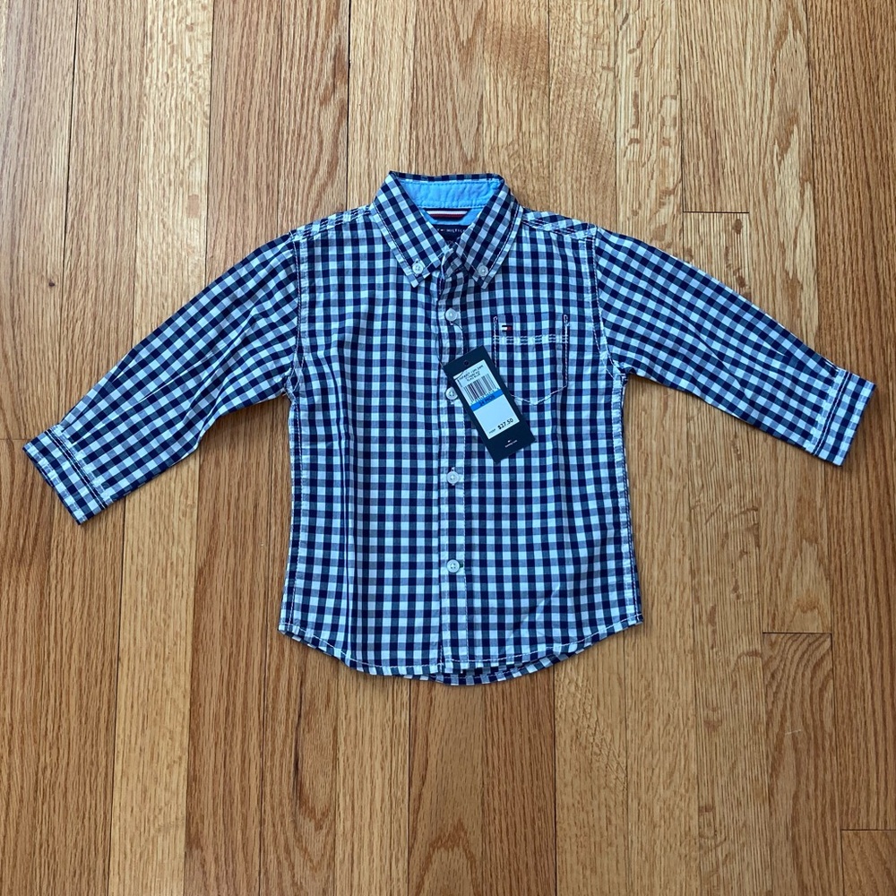 Tommy Hilfiger Button Down - Navy Blue and White Check - 24M - NWT